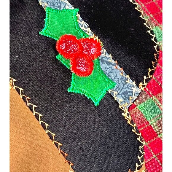 Handmade12x12 Dachshund Pillow Button Eyes Holly On Hat Plaid Front & Cream Back - Picture 5 of 5